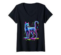 Womens Paint Art Russian Blue Cat Russian Blues Maltese V-Neck T-Shirt