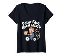 Womens Paint Fast, Gogh Faster Funny Van Gogh Parody Racing Art V-Neck T-Shirt