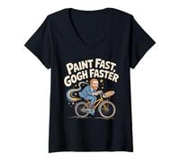 Womens Paint Fast, Gogh Faster Funny Van Gogh Parody Racing Art V-Neck T-Shirt