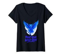 Womens Paint Your Wild Side Owl Brush Splash V-Neck T-Shirt