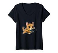 Womens Paintball Kitten Player V-Neck T-Shirt