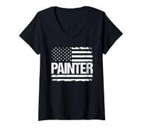 Women's Painter Flag USA V-Neck T-Shirt