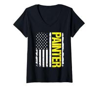Women's Painter USA Flag V-Neck T-Shirt