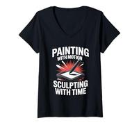 Womens Painting With Motion Sculpting With Time Animation Sketch V-Neck T-Shirt