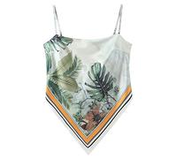 Women's Paisley Print Tie Back French Knot Hanky Hem Spaghetti Straps Handkerchief Cami Bandana Tube Crop Top, Tropical Leaves, M