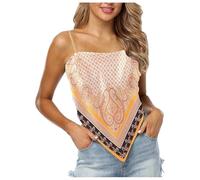 Women's Paisley Print Tie Back French Knot Hanky Hem Spaghetti Straps Handkerchief Cami Bandana Tube Crop Top 2025 New Blouses for Women UK Tops for Women UK
