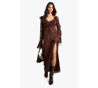 Womens Paisley Textured Flare Sleeve Maxi Dress - Brown - 8, Brown