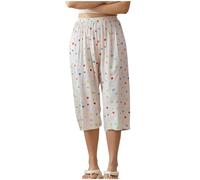 Women's Pajama Bottoms Summer Soft Lounge Capri Pants Sleepwear Floral Printed 3/4 Trousers Nightwear Comfy Three Quarter Length Pyjamas Bottoms Elasticated Waist Sleep Pants L-3XL