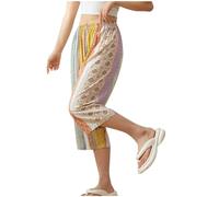 Women's Pajama Bottoms Summer Soft Lounge Capri Pants Sleepwear Floral Printed 3/4 Trousers Nightwear Comfy Three Quarter Length Pyjamas Bottoms Elasticated Waist Sleep Pants L-3XL