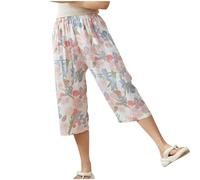 Women's Pajama Bottoms Summer Soft Lounge Capri Pants Sleepwear Floral Printed 3/4 Trousers Nightwear Comfy Three Quarter Length Pyjamas Bottoms Elasticated Waist Sleep Pants L-3XL