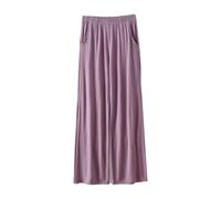 Women's Pajama Bottoms Summer Soft Wide Leg Lounge Pants Cotton Linen Cropped Trousers Nightwear Comfy Elasticated Waist Sleep Pants for All Seasons Purple