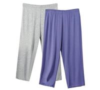Women's Pajama Bottoms Summer Soft Wide Leg Lounge Pants Solid Color Three Quarter Length Trousers Nightwear Comfy Elasticated Waist Sleep Pants for All Seasons Size 8-22 (Pack of 2)