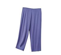 Women's Pajama Bottoms Summer Soft Wide Leg Lounge Pants Solid Color Three Quarter Length Trousers Nightwear Comfy Elasticated Waist Sleep Pants for All Seasons Size 14-22