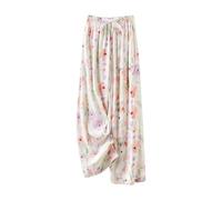 Women's Pajama Bottoms Summer Soft Wide Leg Lounge Pants Vintage Ethnic Style Printed Cotton Linen Cropped Trousers Nightwear Comfy Elasticated Waist Sleep Pants for All Seasons One Size