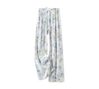 Women's Pajama Bottoms Summer Soft Wide Leg Lounge Pants Vintage Ethnic Style Printed Cotton Linen Cropped Trousers Nightwear Comfy Elasticated Waist Sleep Pants for All Seasons One Size