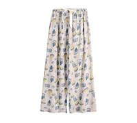 Women's Pajama Bottoms Summer Soft Wide Leg Lounge Pants Vintage Ethnic Style Printed Cotton Linen Cropped Trousers Nightwear Comfy Elasticated Waist Sleep Pants for All Seasons One Size
