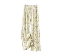 Women's Pajama Bottoms Summer Soft Wide Leg Lounge Pants Vintage Ethnic Style Printed Cotton Linen Cropped Trousers Nightwear Comfy Elasticated Waist Sleep Pants for All Seasons One Size