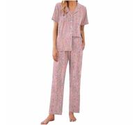 Womens Pajama Set Pjs for Women Sets Ladies Nightwear Two Piece Silk Pyjamas Bride Pyjamas Satin Pyjamas Short Sleeve Tops and Bottom Set Sleepwear