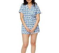 Womens Pajama Sets Cartoon Monkey Print Short Sleeve Button Down Shirt+Shorts Two Piece Pjs Outfit Lounge Sets (Sky Blue, M)