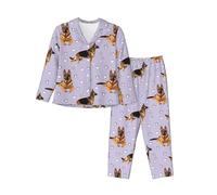 Womens Pajama Sets with Pockets - German Shepherd Dog Love Comfy Long 2 Piece Sleepwear Pjs Lounge Sets for Women, Black, XL
