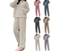 Women's Pajamas Fleece Warm House Suit, Flannel Fleece Nightwear Set, Flannel Loungewear Thermo Women Pjs Cuddly Suit Pyjama Set, Plush Sweater and Pants (Weiß,L)