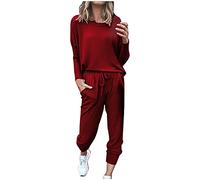 Women's Pajamas Long Sleeve Pjs Set Loungewear Soft 2 Pieces Tracksuit Ladies Fall Winter Loungewear Set Plus Size Crew Neck Sweatshirt and Drawstring Baggy Jogger Pant With Pockets