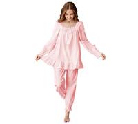 Womens Pajamas set Cotton Vintage Victorian Pink Pajama Set Nightgown Sleepwear (A-Pink, XL)
