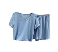 Women'S Pajamas Set - Ice Silk Short Sleeve Sleepwear Home Clothes Summer Large Size Thin Nightshirt Simple Casual Comfortable Loungewear Solid Color