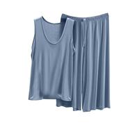 Womens Pajamas Set Sleeveless Tank Top and Capri Pants Pj Sets Sleepwear Summer Casual T-Shirts Baggy Trousers Nightwear Matching Suits 2 Piece Outfits Loungewear Homewear