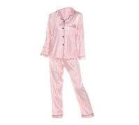 Women's Pajamas Sets 2 Pieces Leopard Stripe Fashion Simple Daily Vacation Satin Breathable Gift Lapel Long Sleeve Pant Button Elastic Waist Fall Star Lingerie (Pink, L)