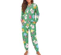 Womens Pajamas Sets Cute Dog Lightweight Loungewear with Pockets Two-piece Casual Long Sleeve Tops Jogger Pants Weekend Pajamas Set Pj Lounge