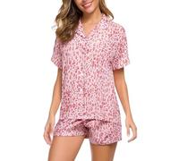 Womens Pajamas Sets Summer Fashion Pyjama Outfits 2 Piece Button Down Shirts&Shorts Loungerwear Pj's Sets Ladies Soft Comfy Classic Cute Graphic Y2K Nightwear Sleepwear