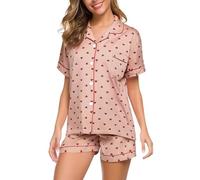 Womens Pajamas Sets Summer Fashion Pyjama Outfits 2 Piece Button Down Shirts&Shorts Loungerwear Pj's Sets Ladies Soft Comfy Classic Cute Graphic Y2K Nightwear Sleepwear Watermelon Red