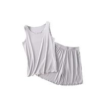 Women'S Pajamas - Sleeveless Summer Women Vest Shorts Two-Piece Set Korean Style Large Size Casual Thin Sleepwear Solid Color Underwear Home Clothes