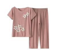 Women'S Pajamas - Summer Middle Aged Mother Sleepwear Short Sleeve Cotton Linen Nightwear Women Two-Piece Set Xl-4Xl Casual Plus Size