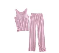 Women'S Pajamas - Women Sleeveless Vest Trousers Suit Sleepwear Bottoming Loose Casual Pants Two Piece Set Home Clothes Nightwear Solid Color