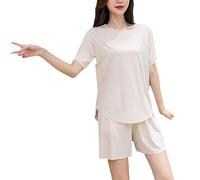Women'S Pajamas Women Summer Shorts 2 Piece Set Korean Style Clothing Homewear Sleepwear Loose Casual Nightwear Solid Color Simple Comfortable