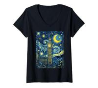 Women's Palace of Westminster Starry Night Art History Present V-Neck T-Shirt