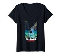 Womens Palawan Philippines Tropical Island Design V-Neck T-Shirt