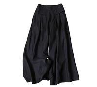 Women's Palazzo Culotte Trousers, Linen High Waist Flared Skort, Wrinkle-Resistant Summer Skirt Pants for Travel & Resorts Black