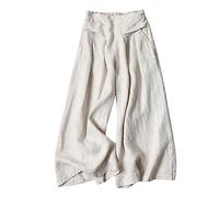 Women's Palazzo Culotte Trousers, Linen High Waist Flared Skort, Wrinkle-Resistant Summer Skirt Pants for Travel & Resorts Beige