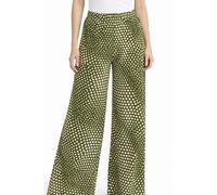 Womens Palazzo Trouser Spot Print Stretchy Jersey Pull On Casual Comfortable Wide Leg Palazo Pants (Khaki L25 S-M)