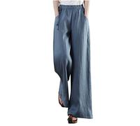 Womens Palazzo Trousers Cotton Linen Tie Knot Elastic Waist Trouser Loose Flowy Summer Beach Yoga Pants with Pockets