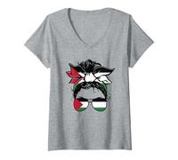 Womens Palestine Flag Bandana and Sunglasses - Palestinian Woman V-Neck T-Shirt