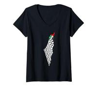 Womens Palestine Free Palestine in Arabic Free Gaza Palestine Flag V-Neck T-Shirt