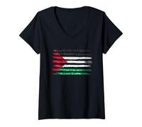 Womens Palestine Free Palestine in Arabic Free Gaza Palestine Flag V-Neck T-Shirt