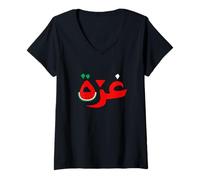Womens Palestine in Arabic Free Gaza V-Neck T-Shirt