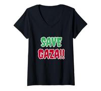 Womens Palestine Save Gaza Palestinian Solidarity Peace Justice V-Neck T-Shirt