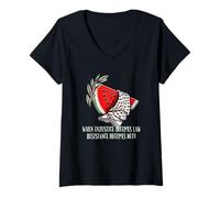 Womens Palestine Watermelon Keffiyeh Palestinian Solidarity Justice V-Neck T-Shirt