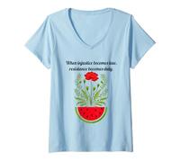 Womens Palestine Watermelon Poppy Palestinian Solidarity Justice V-Neck T-Shirt